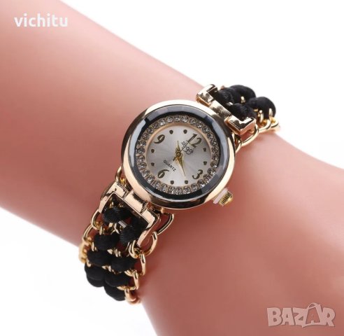 Нов дамски часовник с черно метало-текстилно закопчаване, снимка 2 - Дамски - 42178211