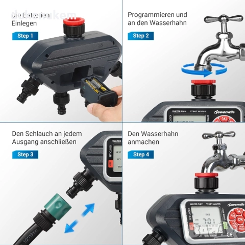 Програматор за напояване, таймер, 4 изхода, 16 индивидуални програми, снимка 7 - Напояване - 52711169