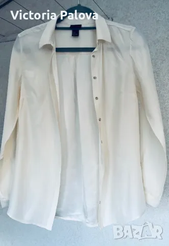 Копринена риза H&M екрю, снимка 5 - Ризи - 47873653