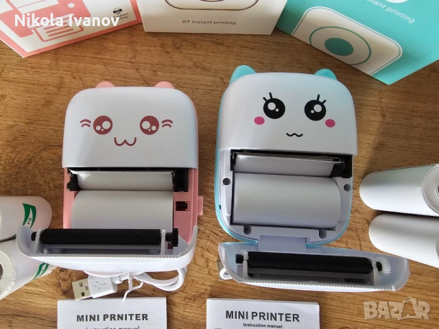Мини преносим принтер + 5 ролки хартия | Fun Print | за iOS и Android | джобен | термо |етикетен| BT, снимка 3 - Други - 53800449