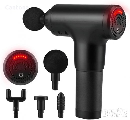 Масажен пистолет, мускулен ръчен перкусионен масажор, 6 скорости, 4 масажни глави