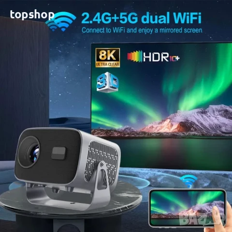 Android 11 проектор с 5G 2.4G Dual WiFi BT 1080P 8000 Лумена, 30 000 часа, 4K и твърд диск, снимка 5 - Плейъри, домашно кино, прожектори - 50503829