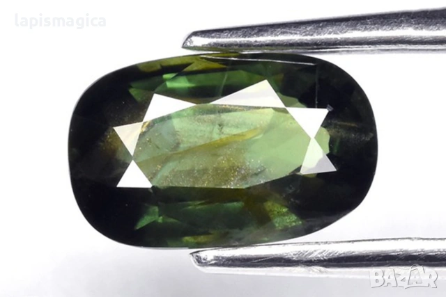 Зелен сапфир - нетретиран 1.42ct, cushion шлифовка 8x5mm