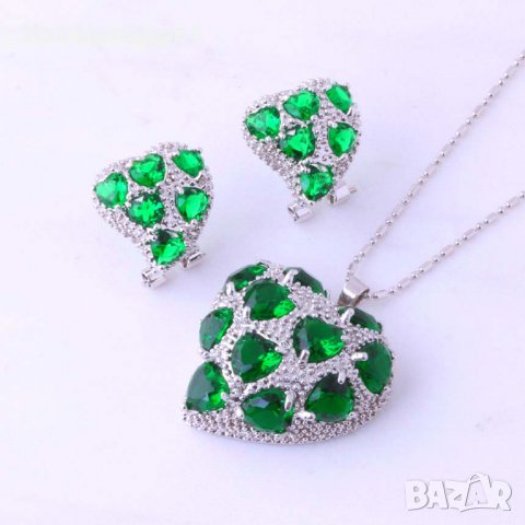 Комплект обици и колие със смарагд / емералд
