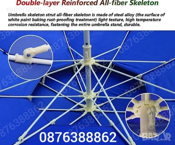 Плажен Чадър с Двоен Покрив за Стабилност при Вятър 220см., снимка 10 - Градински мебели, декорация  - 41404081