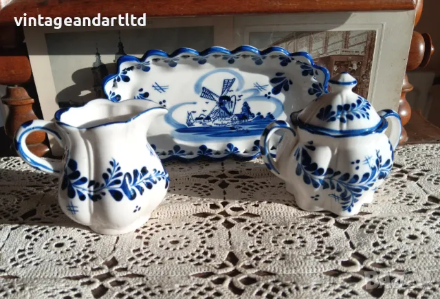 Порцелан, сет Делфт, Delft, Нидерландия, Холандия, отличен, снимка 2 - Антикварни и старинни предмети - 47398315