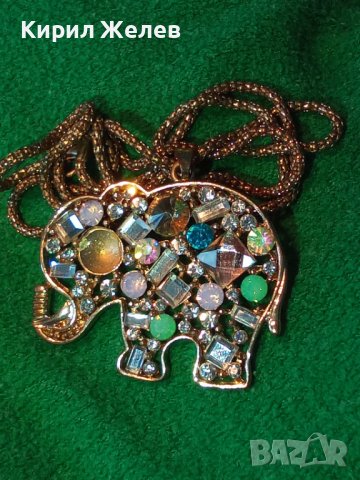 ЗЛАТИСТО КРИСТАЛНО СЛОНЧЕ ФИГУРАЛЕН АРТ ПЕНДАНТ с ВИНТИДЖ СИНДЖИРЧЕ 8581, снимка 2 - Колиета, медальони, синджири - 35322929