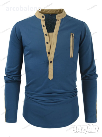 Мъжка тактическа тениска с дълъг ръкав с цип с цветни блокчета и яка Henley, 5цвята , снимка 6 - Тениски - 44624157