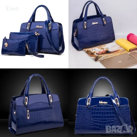 Комплект от 3 бр. лачени дамски чанти в различен размер