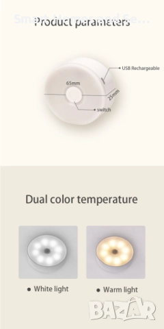 Безжични LED нощни лампи, снимка 2 - Лампи за стена - 52677195