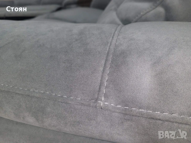 Сив комплект дивани от плат две тройки с ел релакс механизъм, снимка 12 - Дивани и мека мебел - 53740006