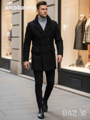 Мъжко зимно черно палто, снимка 2 - Палта - 52777356