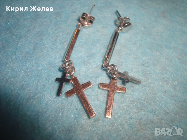 СРЕБЪРНИ АРТ ОБЕЦИ с КРЪСТЧЕТА СРЕБРО 925 с БЯЛА и ЖЪЛТА ПОЗЛАТА  НЕЖНИ КРАСИВИ 25624