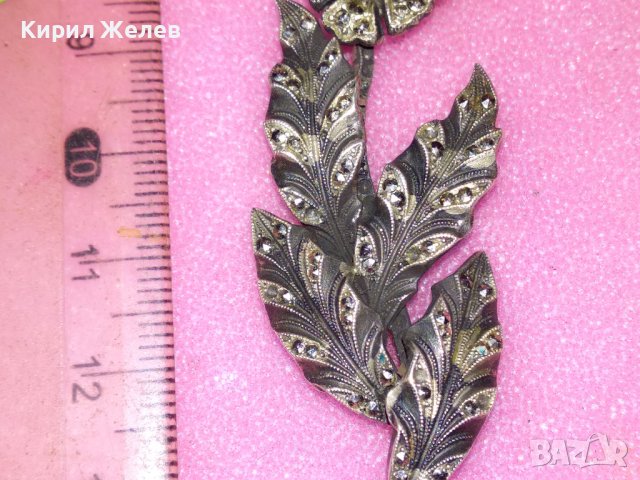 СТАРИННА СРЕБЪРНА БРОШКА ОКСИДИРАНО СРЕБРО с ПЕРЛА и МАРКАЗИТИ / НУЖДАЕ се от НОВА ИГЛА ОТЗАД! 43364, снимка 12 - Антикварни и старинни предмети - 44394049
