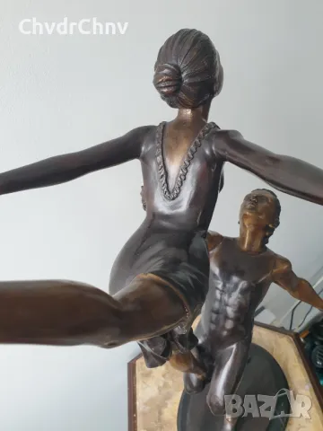 60см-7кг френска бронзова скулптура/фигура на акробати-танцьори/голяма статуетка, снимка 4 - Статуетки - 46659382