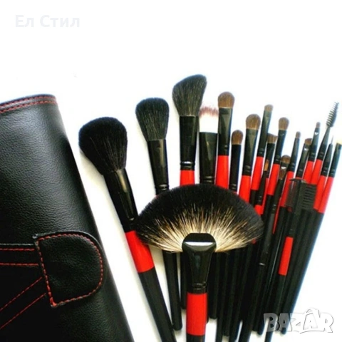 Комплект от 22 четки за грим в разгъваща се чантичка от естествена кожа HZS83, снимка 6 - Други - 53866444