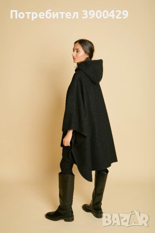 Дамска Вълнена Пелерина с Качулка Rafael - Черно, снимка 2 - Палта, манта - 52183945
