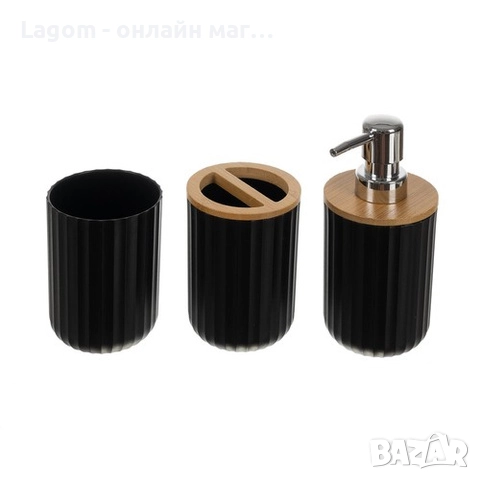 Комплект аксесоари за баня – 6 елемента с бамбукови детайли, Ruhhy 24636, черен цвят, снимка 5 - Органайзери - 52549616