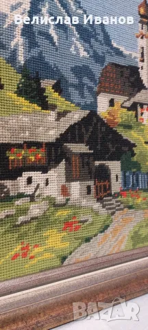 Стар гоблен с вълнени конци.Планинска приказка. Внос Белгия. Без забележка., снимка 5 - Гоблени - 49934206