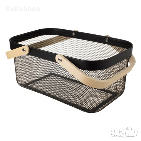 Кошница с дървени дръжки-39.5x24x18.5 см./метална кошница, снимка 2 - Декорация за дома - 53056792