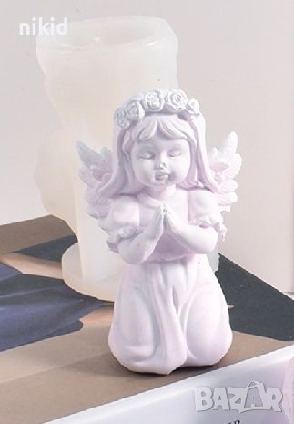 3D Голямо момиче ангел на колене с венец силиконов молд форма гипс фондан смола шоколад декор свещ, снимка 3 - Форми - 41267590