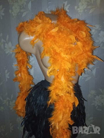 Оранжев ( боа) шал с естествени пера 180 см  , снимка 3 - Шалове - 42544419