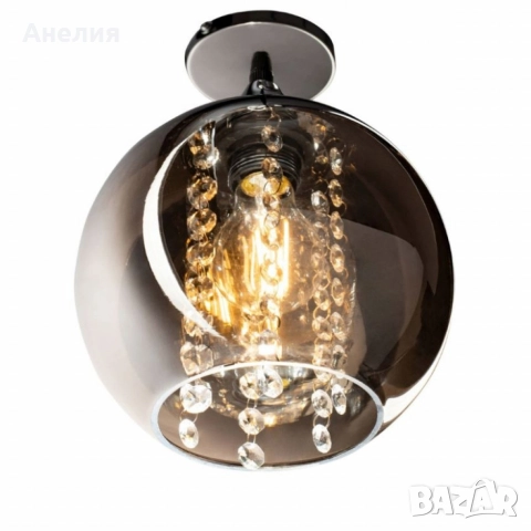 Луксозен плафон със стъклен абажур и кристали 