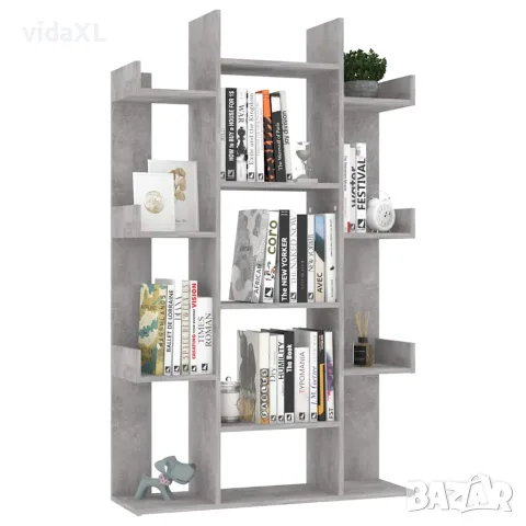 vidaXL Шкаф библиотека, бетонно сив, 86x25,5x140 см, инженерно дърво, снимка 6 - Ракли - 56147788