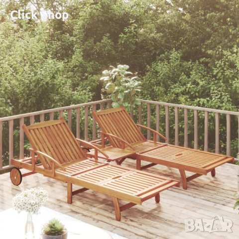 Комплект шезлонги от 2 части с маса масивно дърво от акация, снимка 1