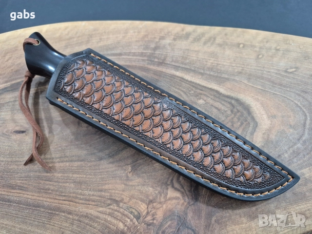 Ловен нож дамаска VG10 стомана,уникална дръжка и кожена кания,LN436, снимка 9 - Ножове - 52950791