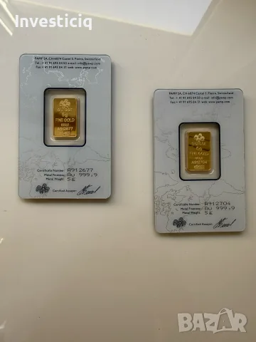 Златни кюлчета PAMP Suisse 5гр 24К, снимка 2 - Нумизматика и бонистика - 56059401