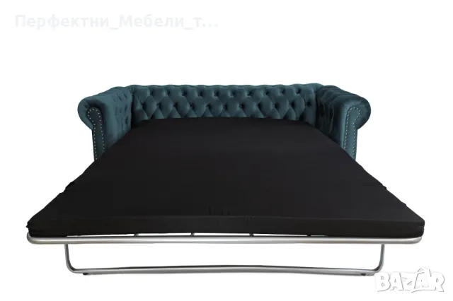 2 или 3 местен диван с функция сън-честърфийлд,сино-зелен тюркоаз плюш,, снимка 4 - Дивани и мека мебел - 50254799
