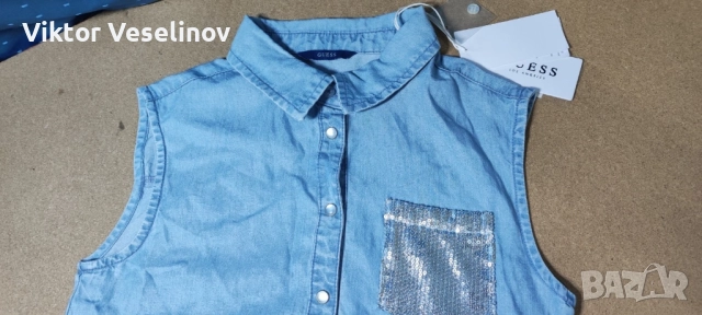 НОВА Детска Ролкя GUESS Размер 14 / 164 см Без Ръкави Дънкова, снимка 4 - Детски рокли и поли - 52337092