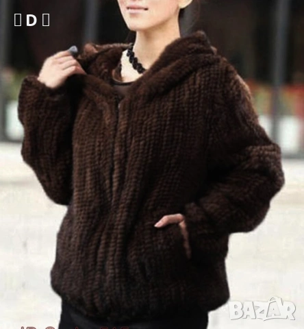 естествена НОРКА плетено яке с качулка - М, снимка 2 - Якета - 53730797