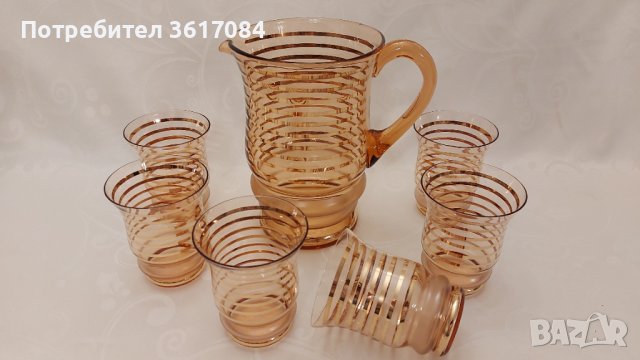 Арт Деко антикварен сервиз (пълен комплект) с много позлата и цветно стъкло , снимка 4 - Антикварни и старинни предмети - 39438029