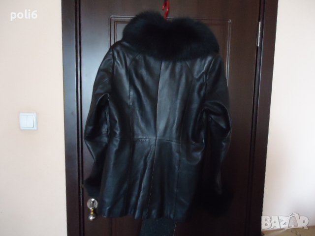 черно дамско кожено яке с яка и пухчета на ръкавите Elda Leather, снимка 5 - Якета - 42324190