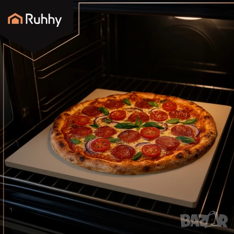 Камък за пица за фурна + бамбукова лопата / Плоча за пица от кордиерит, снимка 4 - Съдове за готвене - 52518816