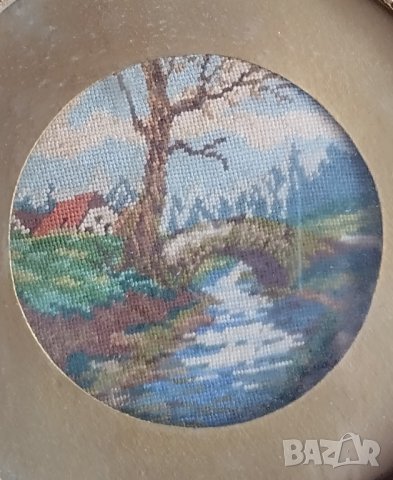 стар, рамкиран, малък гоблен, снимка 3 - Антикварни и старинни предмети - 42267007