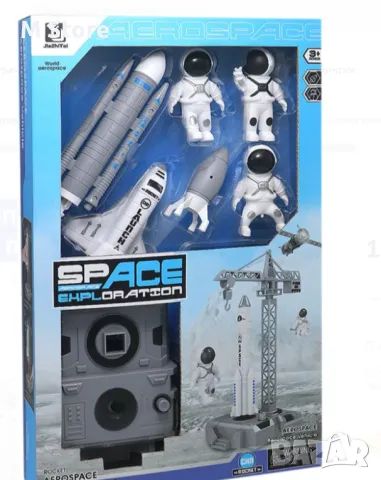 Космически комплект фигурки с кран и стартова площадка, снимка 2 - Коли, камиони, мотори, писти - 48272686