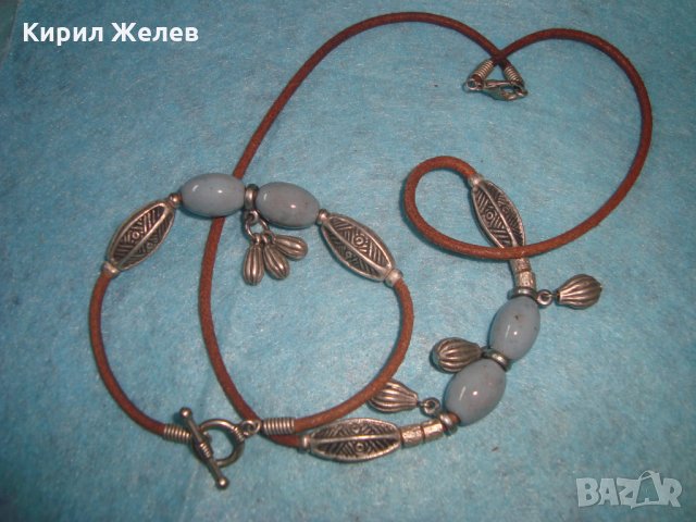 ПОСРЕБРЕНИ КОЛИЕ и ГРИВНА ПОРЦЕЛАН КОЖА ВИНТИДЖ АРТ МОДЕЛ 26658