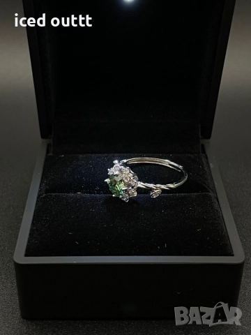 VVS1 Годежен Сребърен Пръстен - Тюркоазен Мойсанит Диамант, снимка 3 - Пръстени - 52583480