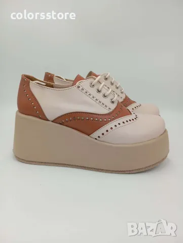 Обувки на платформа - бежово и кафяво кожа - 450-L, снимка 2 - Дамски ежедневни обувки - 49820246