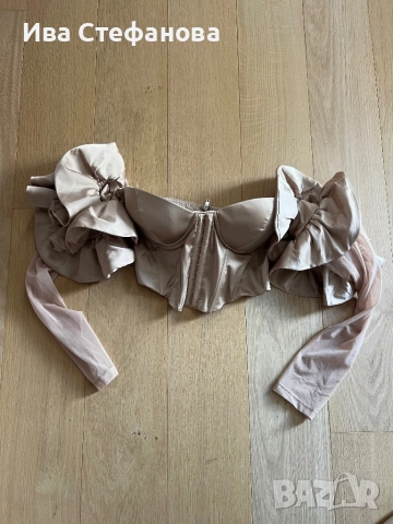 Нов разкошен топ корсет бюстие телесен цвят бежов волани къдри сатен сатенен Oh Polly волни къдри , снимка 5 - Корсети, бюстиета, топове - 35505777