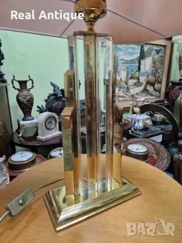 Уникална рядка антикварна немска дизайнерска настолна лампа от масивен месинг и кристал , снимка 8 - Настолни лампи - 48418130