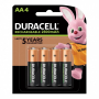 Презареждащи акумулаторни батерии Duracell 2500mAh AA 4бр, снимка 1