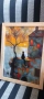 Ретро и съвременно платно - Изкуство "Черна котка и изгрев" с ярки оранжеви листа,, снимка 3