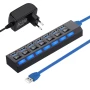 НОВ USB 3.0 хъб, 7 в 1, Малък и преносим, 7 порта, за пътуване, офис, дома, OUYLAF, Черен, снимка 1