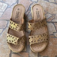 Нови чехли естествена кожа и мемори пяна Comfy Shoes, снимка 4 - Чехли - 41375164