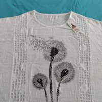 Нова бяла блуза с глухарчета XXL, снимка 3 - Тениски - 41529602