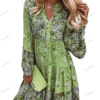 Нова флорална многопластова рокля с V-образно деколте, 3цвята - 023, снимка 6 - Рокли - 41244682